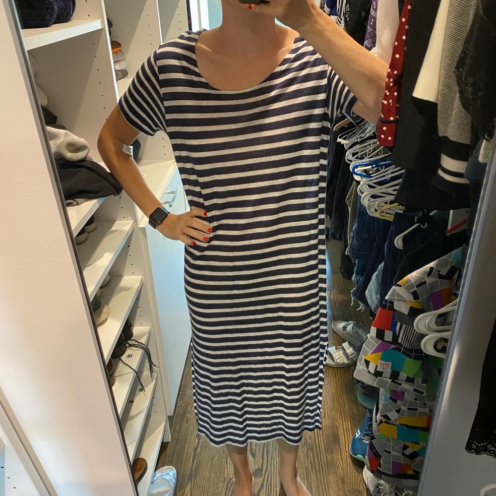 Monrow Blue and White Striped Linen Dress